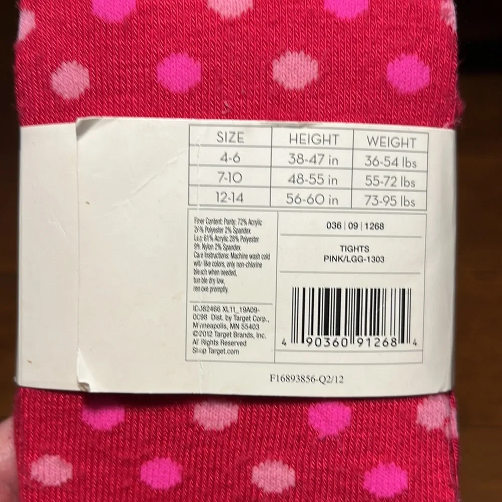 Pink Polka Dotted Footed Tights For Girls Size 7-10 NEW